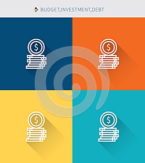Thin thin line icons set of budget & investment and debt, modern simple style
