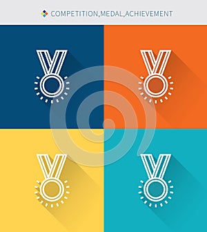 Thin thin line icons set of competition & medal and achievement , modern simple style