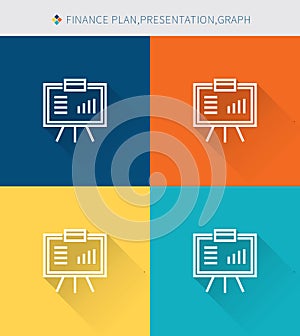 Thin thin line icons set of finance plan & presentation and graph, modern simple style