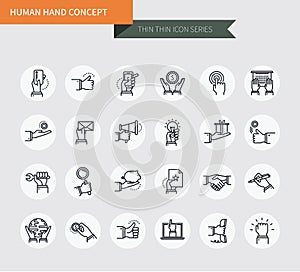 Thin thin line icons set of human hand concept, modern simple style