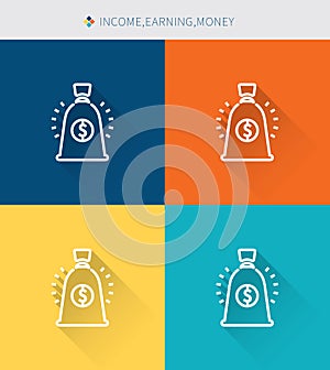 Thin thin line icons set of income & earning and money, modern simple style