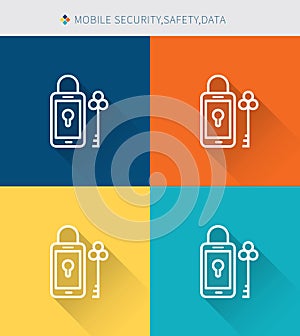 Thin thin line icons set of mobile security & data , modern simple style