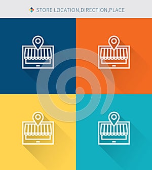 Thin thin line icons set of store location&direction and place, modern simple style