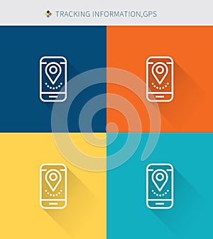 Thin thin line icons set of traking information & gps, modern simple style