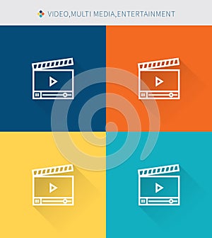 Thin thin line icons set of video & multimedia and entertainment, modern simple style