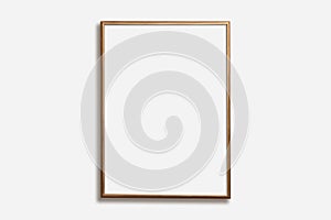 Thin vertical vintage wooden frame on a white background