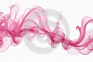 A thin wisp of pink color smoke isolated on white background abstract art