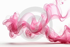 A thin wisp of pink color smoke isolated on white background abstract art