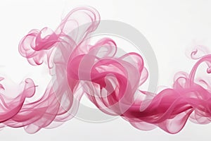 A thin wisp of pink color smoke isolated on white background abstract art