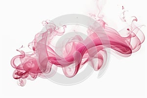 A thin wisp of pink color smoke isolated on white background abstract art