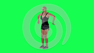 Thin woman in green screen without hair with scarred face and body and dark skin