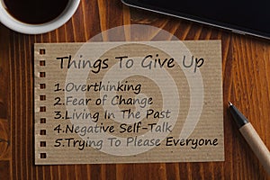 Things To Give Up written on recycled page