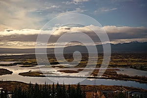 thingvellir autumn landscape. thingvellir national park in iceland. fall nature of icelandic landscape. thingvellir