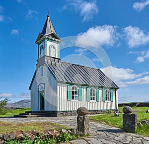 Thingvallakirkja, a small church in Thingvellir National Park, Iceland, dates back to 1859