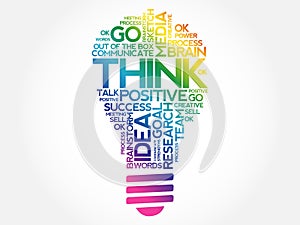 THINK bulb word cloud collage