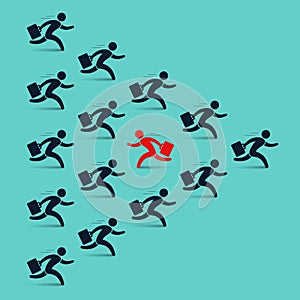 Think different business concept, unique man going to opposite direction. Vector illustration