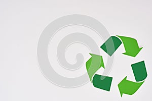 Think about future. Isolated recycle symbol at white background