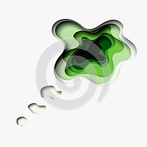Think green 3D abstract green wave background with paper cut shapes. Thought bubble. Vector design layout
