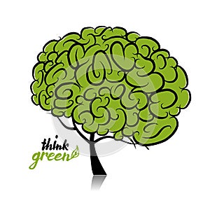 Think green. Brain tree concept for your design