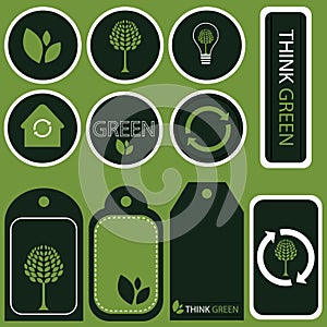 Think green concept stickers - vector