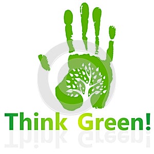 Think green. Dispose of, save the earth or stop the concept of global warming represented by the green sign. Isolated on white.