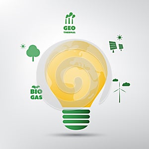 Think Green - Eco Friendly Ideas Around a Light Bulb Globe - Background Concept Design