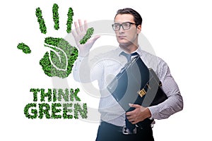 Think green ecological concept with businessman