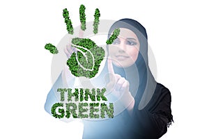 Think green ecological concept with businesswoman