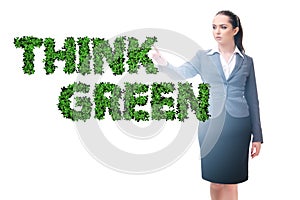 Think green ecological concept with businesswoman