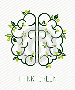 Think green human brain concept with leaf