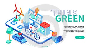 Think green - modern colorful isometric web banner