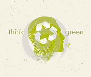 Think Green Recycle Reduce Reuse Eco Poster. Vector Creative Organic Illustration On Paper Background.