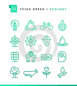 Think green! Set of ecology icons, thin line style