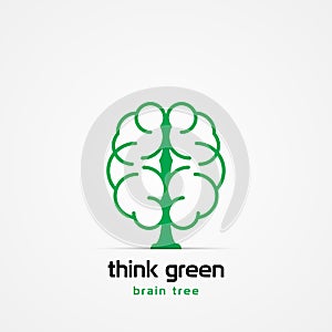 Think green symbol. Brain with tree. Vector