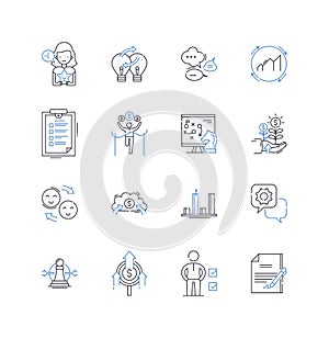 Think and meditate line icons collection. Contemplate, Ponder, Reflect, Speculate, Ruminate, Brew, Muse vector and