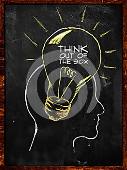 Think out of the box sketch on blackboard