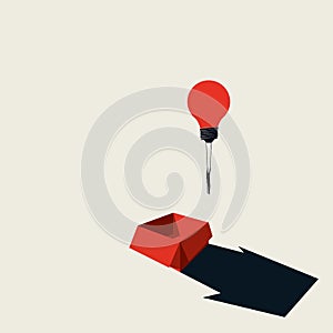 Think outside the box business creative vector concept with businessman flying away on lightbulb balloon.