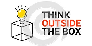 Think outside box concept vector business positive out quote motivation title. Creative think outside box design