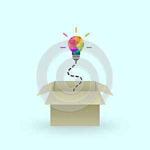 Think outside the box concept with low poly lightbulb