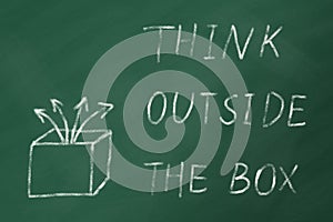 THINK OUTSIDE THE BOX on a green chalk board