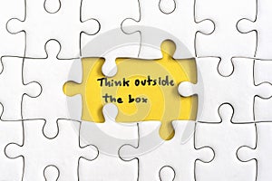 Think outside the box quotes business concept