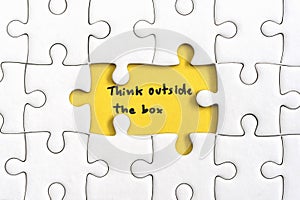 Think outside the box quotes business concept photo