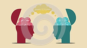 Think positively, Conversation between two persons positive think and negative thinking, optimistic, growth mindset and fixed