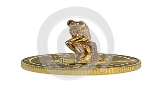 The thinker and gold coin stacks. 3D illustration