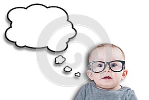 Thinking baby with glasses