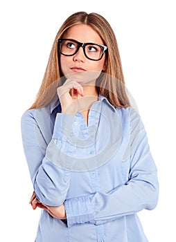 Thinking businesswoman with glasses