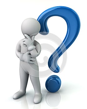 Thinking cartoon man and question mark