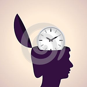 Thinking concept-Human head with clock