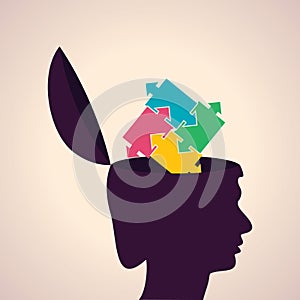 Thinking concept-Human head with colorful puzzle pieces