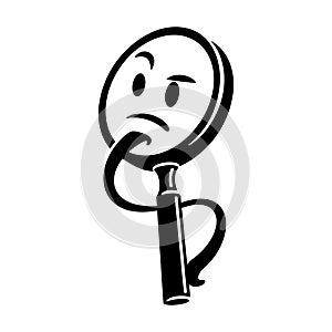 Thinking confused magnifying glass emoji character vector illustration